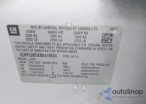 2011 Chevrolet Equinox 1Lt из США, поврежденный, VIN 2CNFLDE5XB6418634